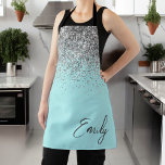 Girly Aqua Blue Teal Glitter Monogram Apron<br><div class="desc">Girly Aqua Blue Teal Sparkle Glitter Brushed Metal Monogram Name Apron. This makes the perfect sweet 16 birthday,  wedding,  bridal shower,  anniversary,  baby shower or bachelorette party gift for someone that loves glam luxury and chic styles.</div>