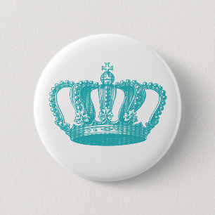 Girly Aqua Blue Vintage Crown 2 Inch Round Button