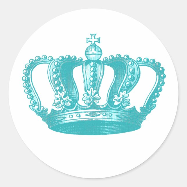 Girly Aqua Blue Vintage Crown Classic Round Sticker (Front)