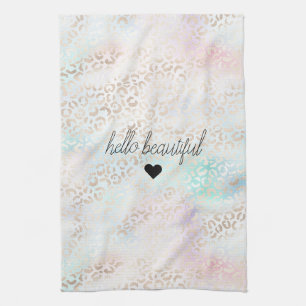 Girly Aqua Blush Pink Gold Leopard Print Kitchen Towel