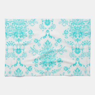 Girly Aqua Damask Kitchen Towel