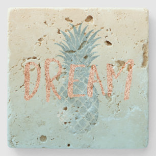 Girly Aqua Glam Tropical Pineapple Pink Dream Stone Coaster