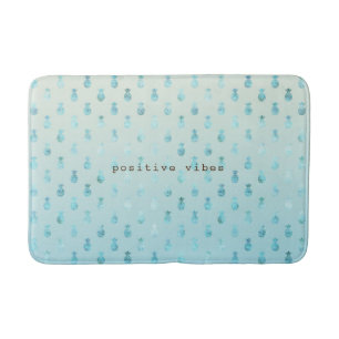 Girly Aqua Glam Tropical Pineapples Ombre Bath Mat
