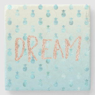 Girly Aqua Glam Tropical Pineapples Pink Dream Stone Coaster