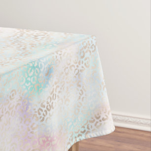 Girly Aqua Gold Pink Leopard Print Tablecloth