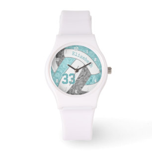 girly aqua gray custom sports volleyball watch