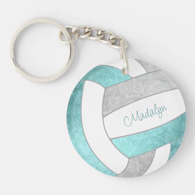 girly aqua grey keepsake volleyball gifts keychain (Front)