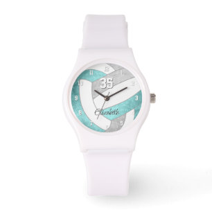 girly aqua grey personalized volleyball watch