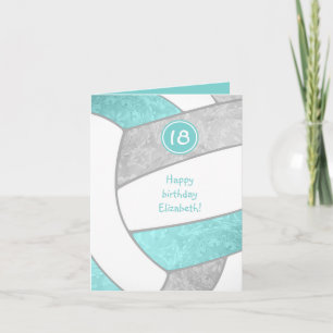 girly aqua grey volleyball birthday any occasion card