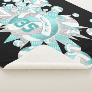 girly aqua grey volleyballs and stars sherpa blanket