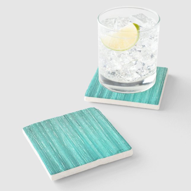 Girly Aqua Mint Glam Glitzy Tinsel Stripes  Stone Coaster (Side)