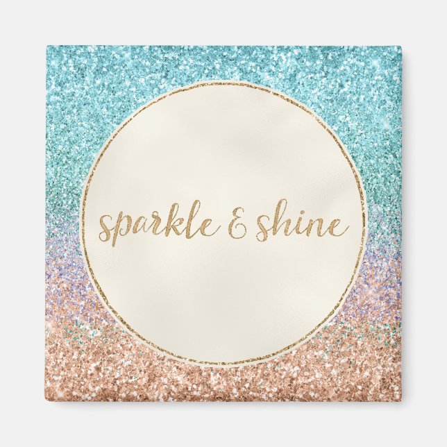 Girly Aqua Peach Gold Purple Mint Mermaid Glitter Magnet (Front)