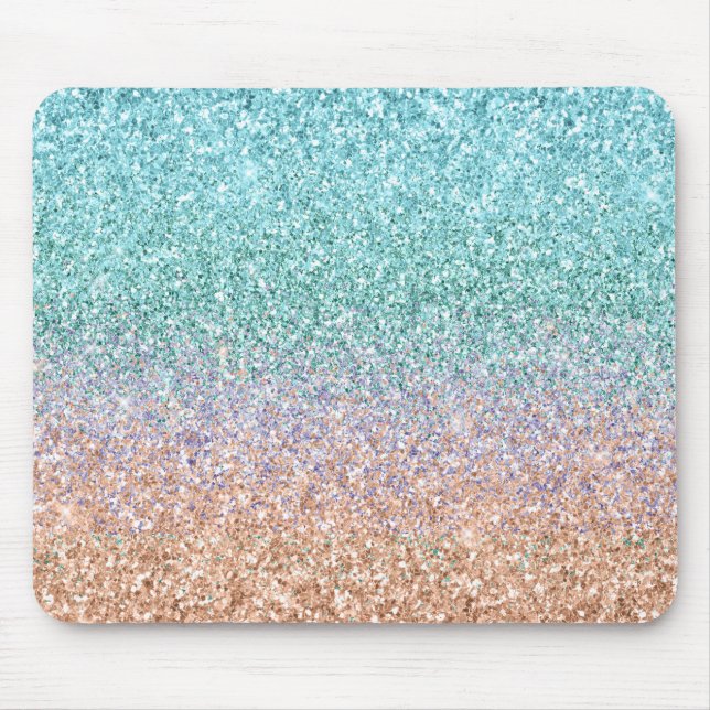Girly Aqua Peach Gold Purple Mint Mermaid Glitter Mouse Pad
