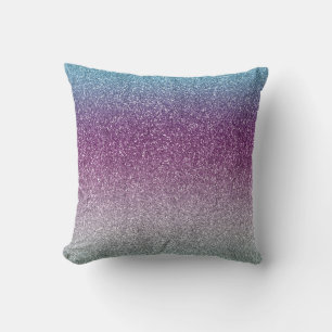 Girly Aqua Purple Mint Pink Glitter ombre Throw Pillow