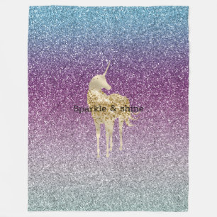 Girly Aqua Purple Mint Pink Glitter ombre Unicorn Fleece Blanket