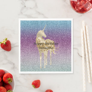 Girly Aqua Purple Mint Pink Glitter ombre Unicorn Napkin
