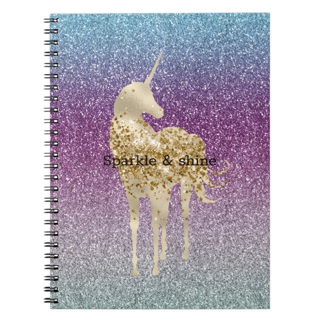 Girly Aqua Purple Mint Pink Glitter ombre Unicorn Notebook (Front)