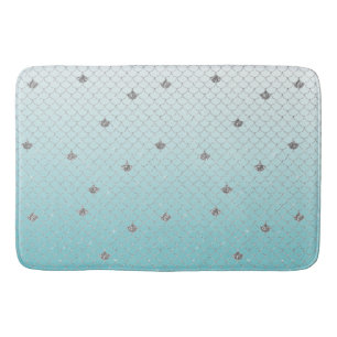 Girly Aqua Silver Glitter Ombre Sparkle Mermaid Bath Mat