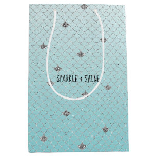 Girly Aqua Silver Glitter Sparkle Mermaid Medium Gift Bag