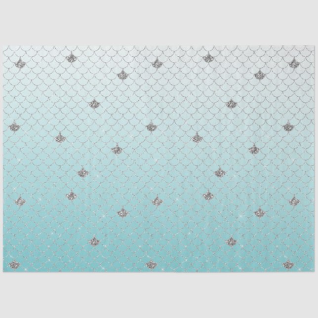 Girly Aqua Silver Glitter Sparkle Mermaid Tissue Paper (Front)