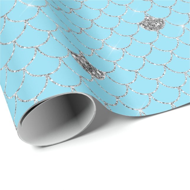 Girly Aqua Silver Glitter Sparkle Mermaid Wrapping Paper (Roll Corner)