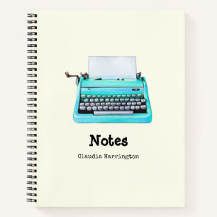 Girly Aqua Typewriter Retro 60s Cute Personalized Notebook