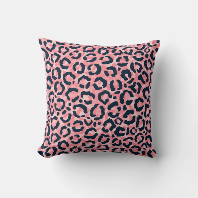 Girly Artsy Pink Blue Leopard Animal Print Throw Pillow (Front)