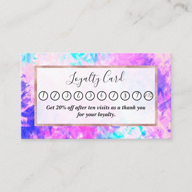 Girly Artsy Purple Pink Abstract Paint Pattern Loyalty Card (Front)