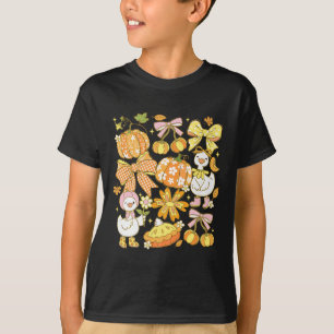 Girly Autumn Goose Pumpkin Coquette Bows Fall Autu T-Shirt