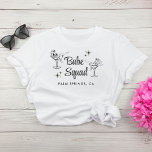 Girly Babe Squad Bachelorette Party T-Shirt<br><div class="desc">Girly t-shirt for your bachelorette party featuring illustrations of party girls sunbathing in cocktail martini glasses,  retro sparkle stars,  "Babe Squad" in a retro script and your party location or other text in simple modern typography.</div>