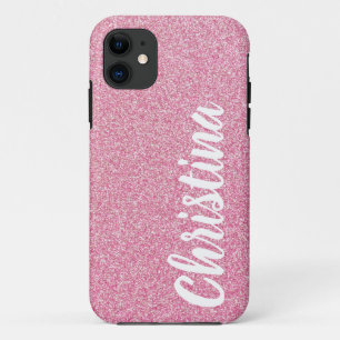 Girly Baby Pink Glitter Name Personalized iPhone 11 Case