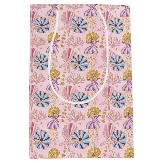 Girly Baby Pink Under the Sea Glittery Medium Gift Bag (Front)