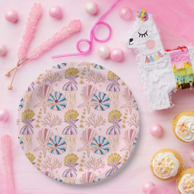 Girly Baby Pink Under the Sea Glittery Paper Plate (Party)