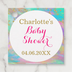 Girly Baby Shower Colourful Unicorn Gold Glitter Favour Tags