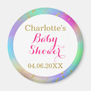 Girly Baby Shower Colourful Unicorn Gold Glitter Magnet