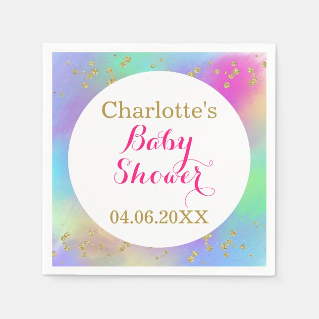 Girly Baby Shower Colourful Unicorn Gold Glitter Napkin (Front)