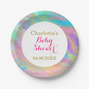 Girly Baby Shower Colourful Unicorn Gold Glitter Paper Plate