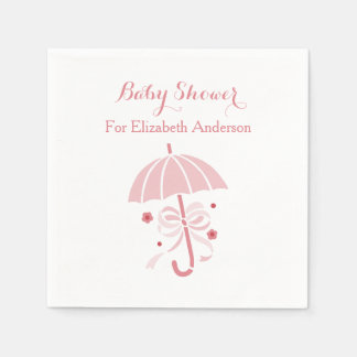 Girly Baby Shower Cute Pink Umbrella With Bow Napkin