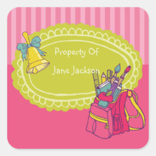 Girly Backpack Personalized Bookplate Sticker