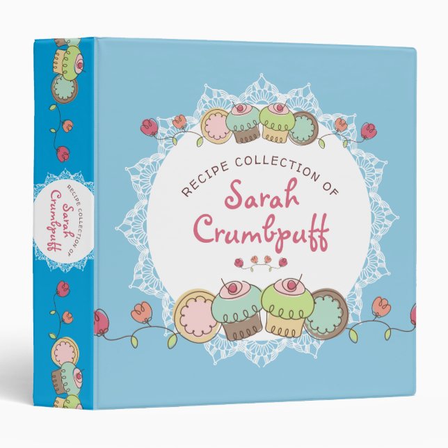 Girly bakery cupcake personalized cookbook recipe binder (Front/Spine)