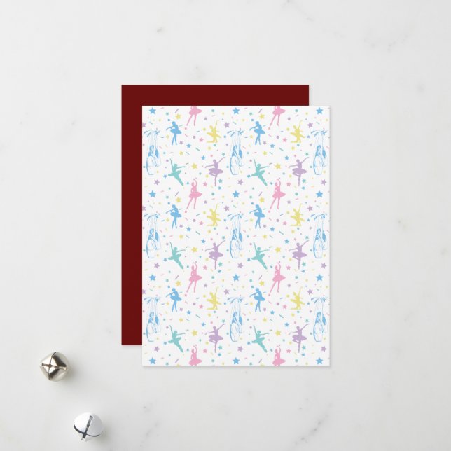 Girly Ballerina Dancer - Ballet Pattern Holiday Card (Front/Back In Situ)