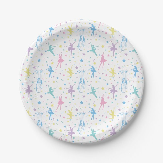 Girly Ballerina Dancer - Ballet Pattern Paper Plate (Front)
