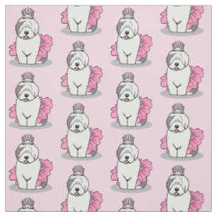 Girly Ballet Princess Old English Sheepdog Grey 1 Fabric