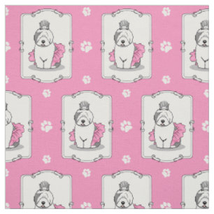 Girly Ballet Princess Old English Sheepdog Grey 1 Fabric