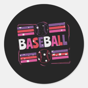 Girly Baseball Word Art Classic Round Sticker