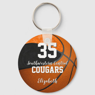 girly basketball black orange school team colours keychain
