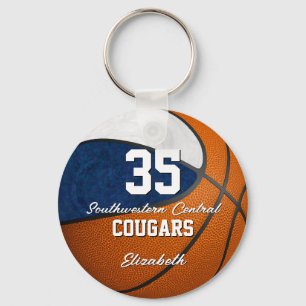 girly basketball blue white her school team colour keychain