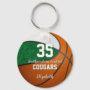 girly basketball green white school team colours keychain