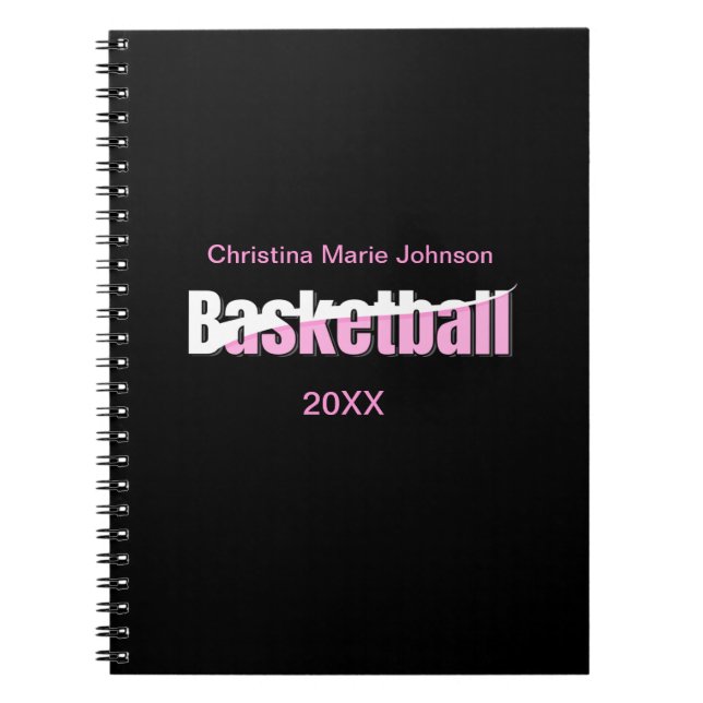 Girly Basketball Player Pink Typography Notebook (Front)