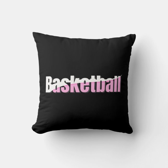 Girly Basketball Player Pink Typography Throw Pillow (Front)